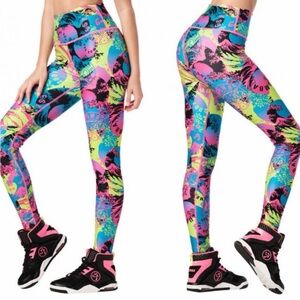 Zumba Fitness Neon Graphic Leggings XS EUC